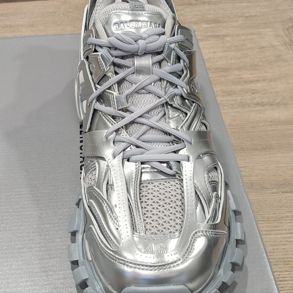 Men's Balenciaga "Track" Metallic Caged Mesh Sneakers Silver - Picture 2 of 7